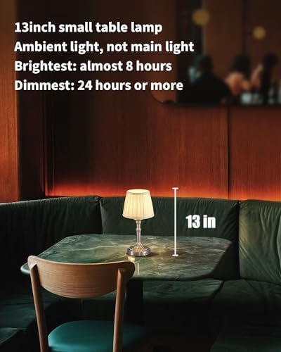 KDG Nickel Cordless Table Lamps Set of 2, Beige Fabric Shade Desk Lamp - Image 2