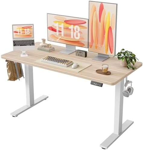 TIQLAB 55 * 24 Inches Electric Standing Desk, Adjustable Height Stand up Desk, Sit Stand Home Office Table with Splice Board, Light Walnut by TIQLAB