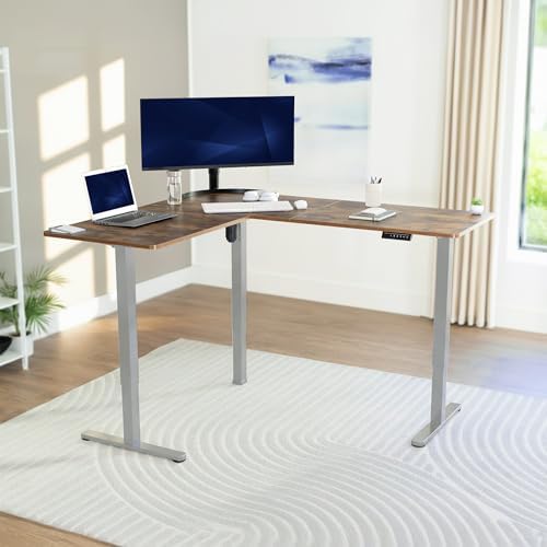 VIVO Rustic Vintage Brown 63 x 55 in Corner Standing Desk, DESK-E3CTGN - Image 2