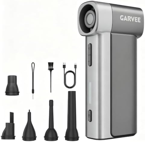 Garvee Compressed Air Duster, 130000 RPM Electric Air Duster with LED Light, Reusable Cordless Keyboard Cleaner, High-Speed Turbofan T5 Blow Vacuum Blower for PC, Computer, Camera Electronics Cleaning by Garvee