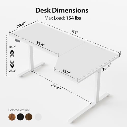 Agilestic 63 x 35 Inch Corner L Shaped Electric Standing Desk, White - Image 3