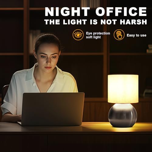 Modern Small Table Lamp Set of 2, Minimalist Nightstand Bedside Lamps with One-Button Inline Switch, 6.2×6.2×10.4 Inch Desk Light for Bedroom, Living Room,Including Light Bulb（Silvery） - Image 4