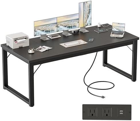 Mericonia 63 Inch Computer Desk with Power Outlets, 1.2" Thick Office Table by MERICONIA