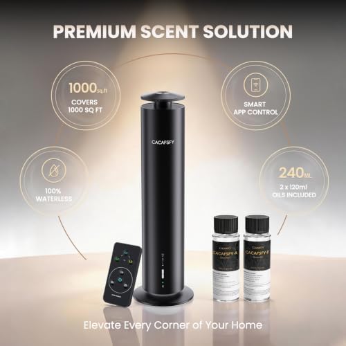 Waterless Essential Oil Diffuser for Large Room up to 1000 Sq Ft - Smart Hotel Scent Diffuser for Home with App, Remote & Timer, Whisper-Quiet Aluminum, Includes 2 x 120ml Oils (Black) - Image 2