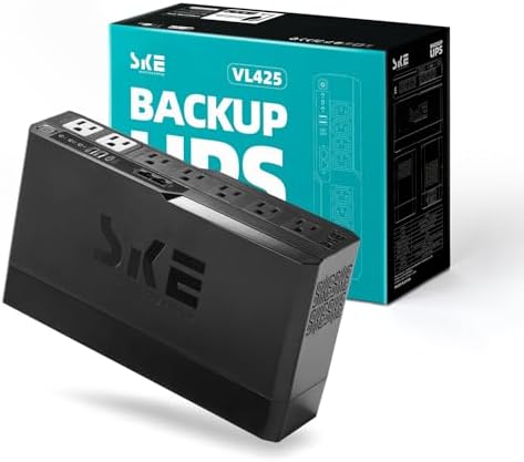 SKE VL425 425VA/240W UPS Battery Backup and Surge Protector - Uninterruptible Power Supply with AVR, 7 Outlets, USB and Type-C Charging, RJ45 Port for Computer, Router, Modem, and Home Office Devices by SKESMARTKEYENERGY