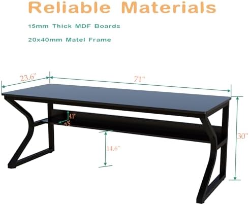 OSCHF 71-Inch Extra Long Desk with Storage Shelf, Black - Image 2