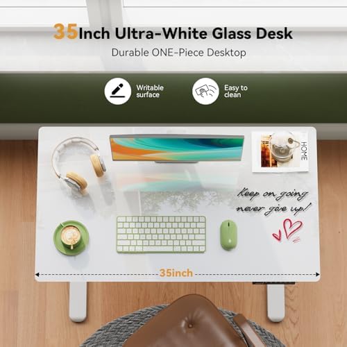 Gibbon Mounts 35” White Glass Standing Desk Height Adjustable with Drawer - Image 4