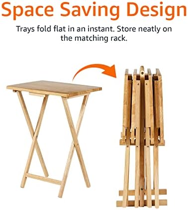 Amazon Basics Classic Foldable TV Dinner Tray Table with Storage Rack, 14.6 L x 19 W x 26 H inch, Natutral, 4-Pack - Image 5