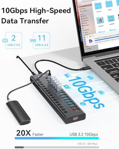 Powered USB Hub, AGEEN 16-Port USB 3.2 Hub (14 USB-A+2 USB-C), 10Gbps - Image 3
