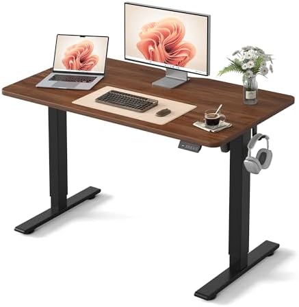 FEZIBO 48" Electric Standing Desk Height Adjustable Desk, Dark Walnut by FEZIBO