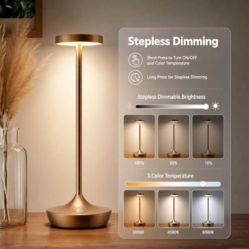 Cordless LED Table Lamps, Rechargeable 6000mAh, 72H Runtime, Waterproof - Image 2