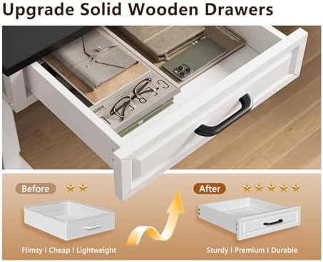 OffiGo 63 Inch L Shaped Standing Desk with 4 Wooden Drawers, White+Black - Image 4