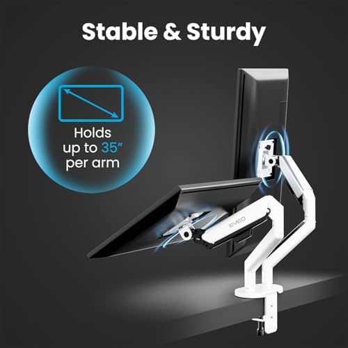 EVEO Premium Dual Monitor Mount 14"-35” Dual Monitor Arm VESA Bracket Adjustable Height Gas Spring Dual Monitor Stand, Screen Full Motion Dual Monitor Arm-Computer Monitor Stand for 2 Screens - White - Image 2