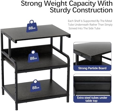 Arbuxzuy Large Printer Stand with Storage Shelf, 23.6" W x 18.9" D Printer Cart with Wheels, 3 Tier Mobile Printer Table for Home Office,Stands for Heat Press Scanner Fax (Black) - Image 7