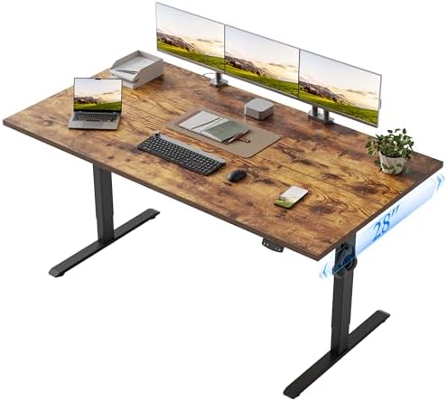 Klicelor 63 x 28 Electric Standing Desk, Sit Stand Up Home Office Desk, Height Adjustable Deep Cumputer Table with Memory Presets and Hooks, Two Pieces, Rustic Brown by Klicelor
