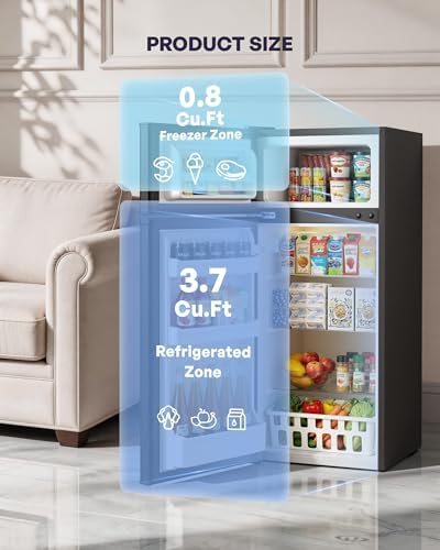 Icyglee 4.5 Cu.Ft Mini Fridge with Freezer, 2 Doors Small Fridge with Adjustable Thermostat & Removable Glass Shelves, Small Refrigerator for Kitchen Office Dorm, Quiet Operation, Black - Image 5