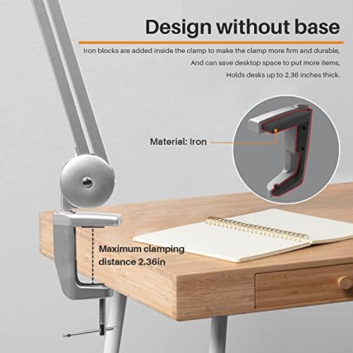 23-Inch LED Task Lamp with Clamp, 24W 2200LM, Silver - Image 4
