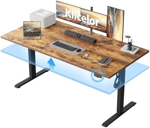 Klicelor 60 Inch Large Electric Standing Desk, Height Adjustable Office Desk, Sit Stand Up Computer Gaming Desk with Memory Preset, Two-Piece Desktop, Rustic Brown by Klicelor