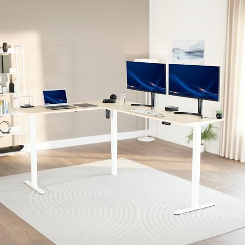 VIVO Light Wood 84 x 63 in Corner Standing Desk, DESK-E3CTWC-84 - Image 2