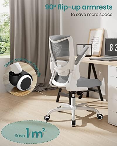 MUXX.STIL Office Chair, Ergonomic Desk Chair with Adjustable Lumbar Support and Flip up Armrest, Breathable Mesh Computer Chair for Home Office, Gray - Image 3