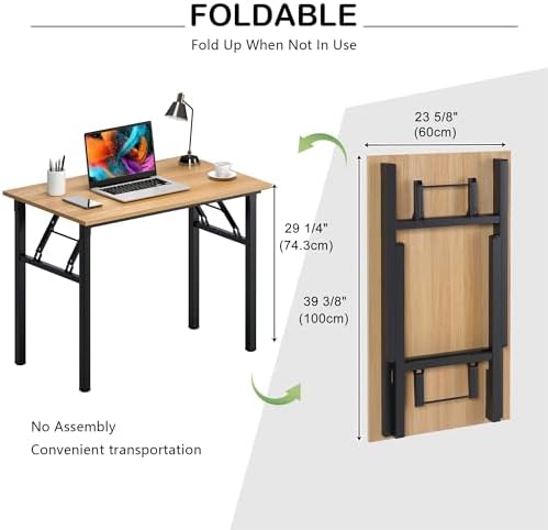 Need Office Computer Desk 39.3 Inch Sturdy Folding Laptop Table Teak - Image 3