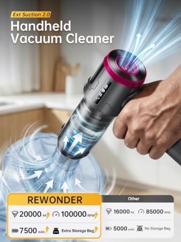 REWONDER Cordless Car Vacuum Cleaner & Blower Portable Handheld Mini Vac High Power - Image 5