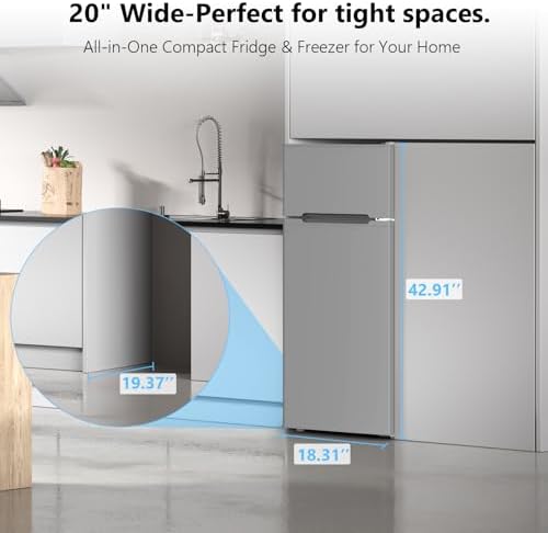 Electactic 4.5 Cu.Ft Mini Fridge with Freezer, 2-Door Compact Refrigerator With 2 Removable Shelves, 3 Level Adjustable Thermostat, Quiet Efficient for Kitchen, Office, Dorm, Apartment-Premium Grey - Image 3