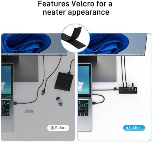 4 Port USB 3.0 Hub 5FT Long Cable, USB Extension Data Cable USB Dock Extender for Desktop PC Laptop, 5Gbps with 5V USB-C Power Supply - Image 4