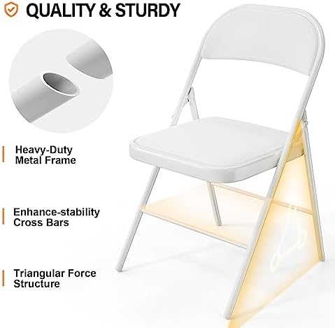 VINGLI 10 Pack Folding Chairs with Padded Seats, Metal Frame with Pu Leather Seat & Back, Capacity 350 lbs, White - Image 4