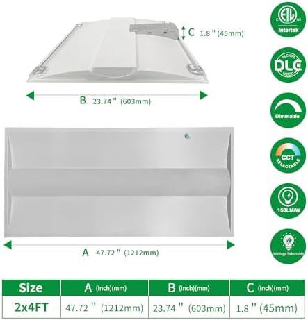 2x4 LED Troffer Light with Emergency Backup Battery, ETL 4PK - Image 3