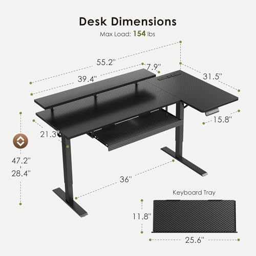 OffiGo 55" Reversible L Shaped Electric Standing Desk, Carbon Fiber Black - Image 3