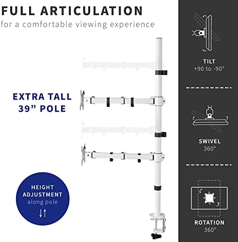 VIVO Extra Tall Vertically Stacked Dual Monitor Desk Mount Stand with 39 inch Stand-up Pole, Fully Adjustable Extended Arms, Fits 2 Screens up to 27 inches, White, STAND-V012TW - Image 2