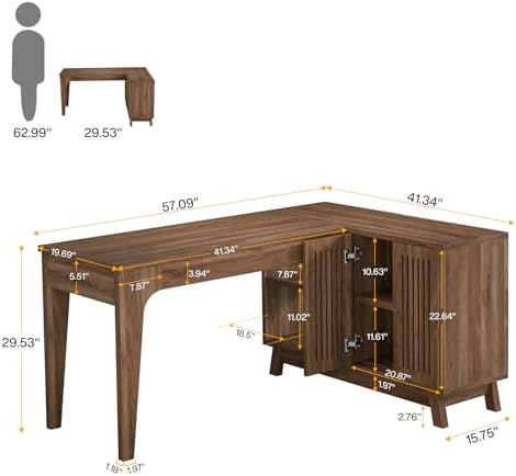 Tribesigns 57-Inch L-Shaped Desk, Office Computer Desk with Storage, Wooden Corner Workstation, Study Writing Table for Home Office (Walnut) - Image 2