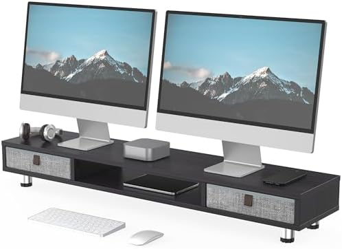 Fenge Dual Monitor Stand, 2-Tier Desk Organizer with Drawers, 42.5in, Black by Fenge