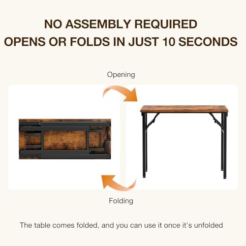 TEMI Small Computer Desk Folding Table - No Assembly, Compact 35.8" Foldable Desk with Power Outlets & USB Charging Port, Portable Small Office Desk, Ideal Mini Study Table for Narrow Spaces, Brown - Image 4