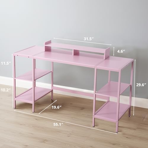 MINOSYS Computer Desk 55-inch with Storage Shelf - Pink Ideal Gaming Desk for Bedrooms, Small Spaces, and Home Offices Modern Writing Desk for PCs. - Image 3