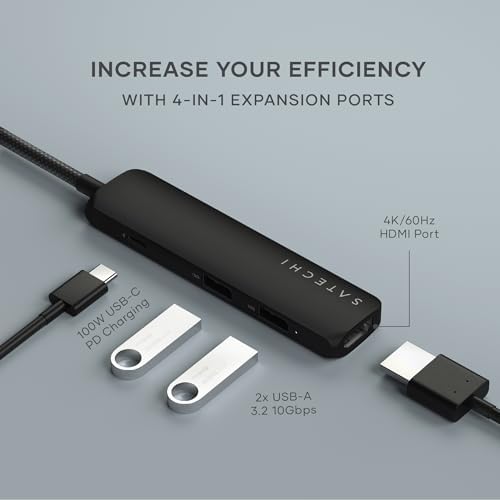Satechi 4-in-1 USB-C Hub, 4K/60Hz HDMI, 100W PD Charging, Black - Image 2
