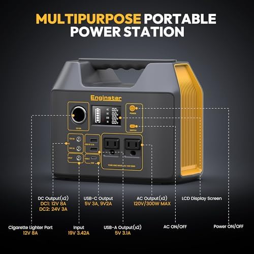 EnginStar 296Wh Portable Solar Generator, Pure Sine Wave Power Station - Image 3