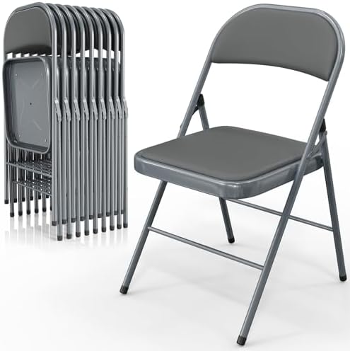VINGLI 10 Pack Folding Chairs with Padded Seats, Metal Frame with Pu Leather Seat & Back, Capacity 350 lbs, Gray by VINGLI