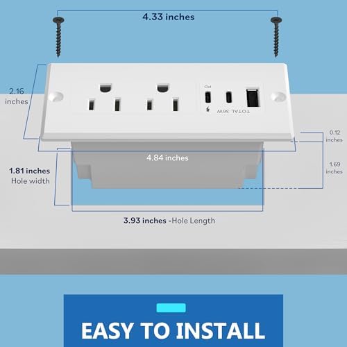 LIDER PD 36W Recessed Outlet Station, USB-A, USB-C, Power Delivery - Image 7