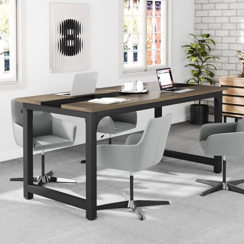 Tribesigns 70.8” Executive Desk, Large Office Computer Desk with Thicken Frame, Modern Simple Workstation Business Furniture for Home Office, Vintage Grey/Black - Image 3