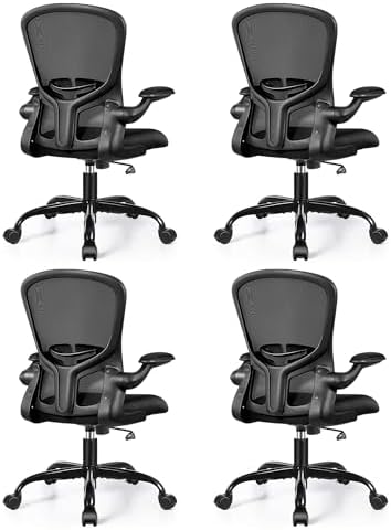 FelixKing Office Desk Chairs, Ergonomic PC Desk Chair with Wheels, Adjustable Lumbar Support and Height, Swivel Computer Chair with Flip-up Armrests, Ergo Mesh Backrest for Working (Black, Pack of 4) by FelixKing