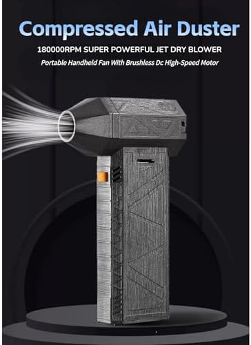 180000RPM Electric Air Duster Cordless Jet Dry Blower, Mini Turbo Blower Fan for Computer Keyboard Cleaning, 52m/s High Speed Air Blower with 8000mAh Battery, Portable Ha - Image 2