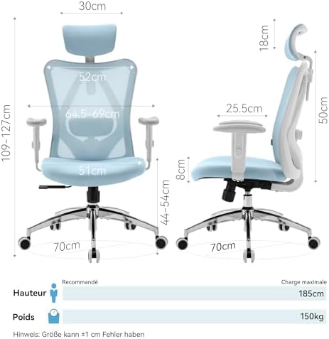SIHOO M18 Ergonomic Office Chair, Computer Desk Chair with Adjustable Headrest and Lumbar Support, High Back Executive Swivel Chair for Home Office (Light Blue) - Image 2