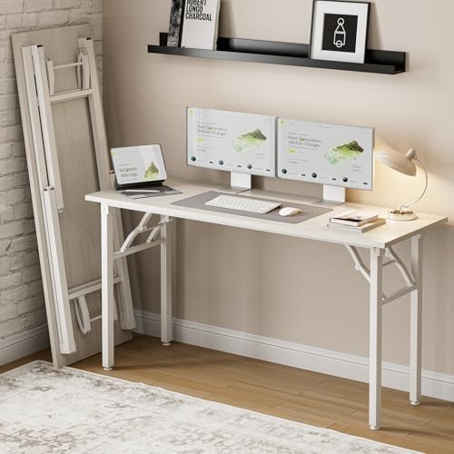 Frylr Small Folding Computer Desk – Portable 55.1 Inch Foldable Laptop Table, Collapsible and Compact for Easy and Fast Setup, Lightweight for Small Spaces, Home Craft and Study Use, White Ash by Frylr
