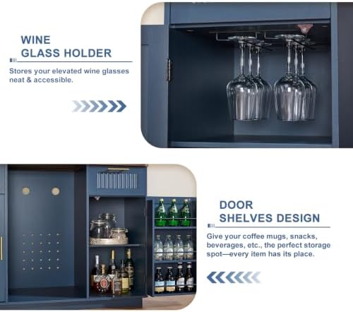 Okvnbjk Mini Fridge Cabinet with Storage & Power Outlet, Navy Blue - Image 3