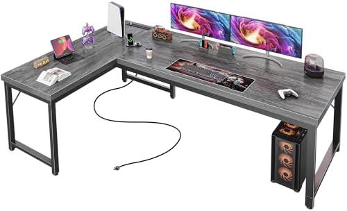 Huuger 63 Inch L Shaped Desk with Power Outlets & 0.95 Inch Thicker Desktop by Huuger