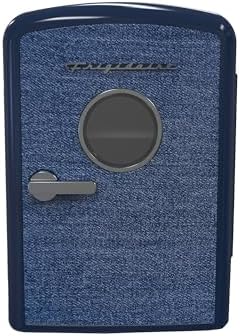 Frigidaire Mini Personal Fridge Cooler, 1 Gal Capacity fits 9 Cans, Includes Plugs for Home Outlet & DC Charger - 9.84" D x 7.09" W x 10.35" H, Indigo Denim Fabric Door by Unknown