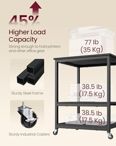 VASAGLE 3-Tier Printer Stand with Locking Wheels, Under Desk Printer Table - Image 6