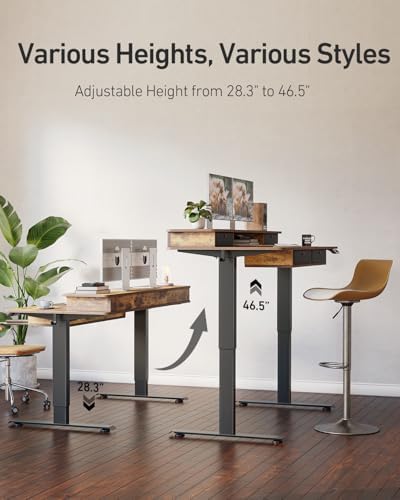 CubiCubi 48" x 24" Standing Electric Desk with Drawers, Vintage Brown - Image 4